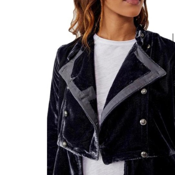 NWT FREE PEOPLE faye velvet military style jack in ebony grey size small - Picture 2 of 12